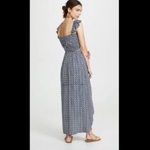 Tiare Hawaii Paradise Blue White Patterned Flutter Sleeve Maxi Dress
